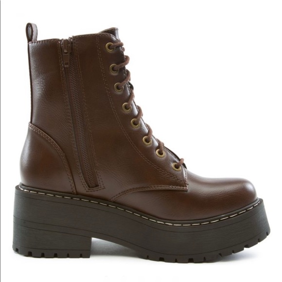 Brown Lace Up Platform Combat Boots - Picture 7 of 9